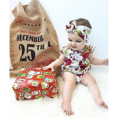 

Newborn Baby Girls Flower Jumpsuit Romper Bodysuit Headband Clothes Outfits t