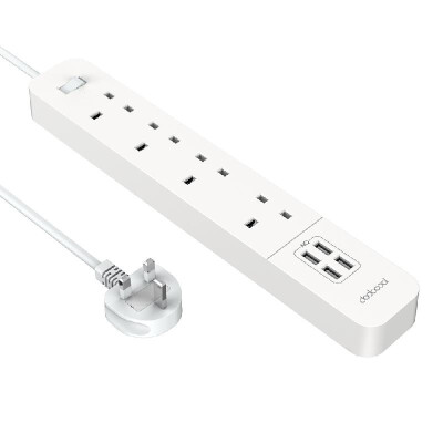 

dodocool Smart 3120W 4-way Surge Protector 1440 Joules Power Strip with 20W 4-Port USB Charger 492ft Cord Extension Lead OnOff