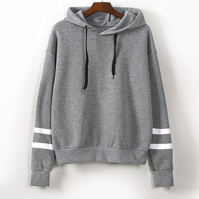 

Autumn Winter Women Hooded Sweater Long Sleeves Contrast Stripes Casual Loose Hoodies Top Pullover