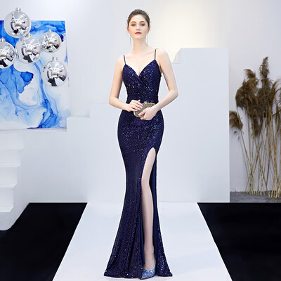 

Sexy Sling Women Mermaid Evening Dress Fashion Sleeveless Sequin Party Prom Dress Long Slim Host Dress