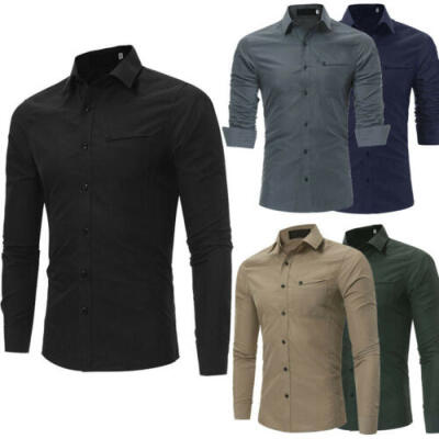 

Luxury Men Casual Slim Fit Long Sleeve Work Dress Formal Business Shirts Tops