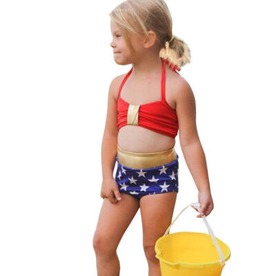 

2pcs Baby Girl Halter Swimsuit Star Printing Bathing Suits Swimwear Bikini