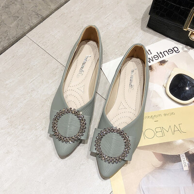 

Flat sole single shoes leather shoes round button small pointed overshoes shallow slippers work shoes womens shoes summer
