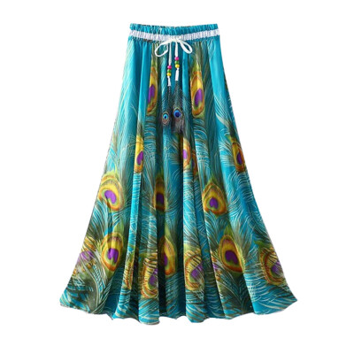 

Roseonmyhand Womens summer feather feather print round neck skirt beach skirt