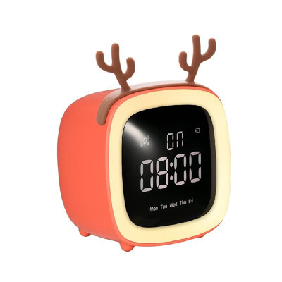 

TV Night Light Alarm Clock with 4 Groups Alarm Clock & Snooze Function Adjustable Brightness Time Date Display Rechargeable Cute