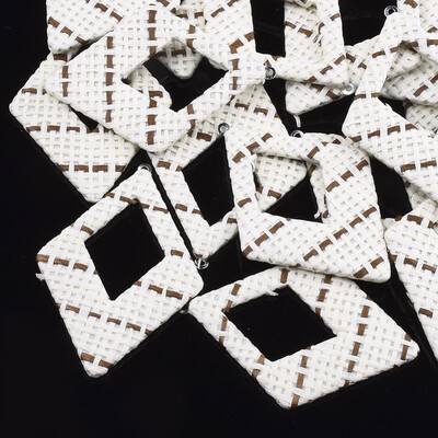 

Handmade Raffia Woven Big Pendants with Iron & Aluminum Findings Rhombus Platinum Ivory 69x485x4mm Hole 18mm
