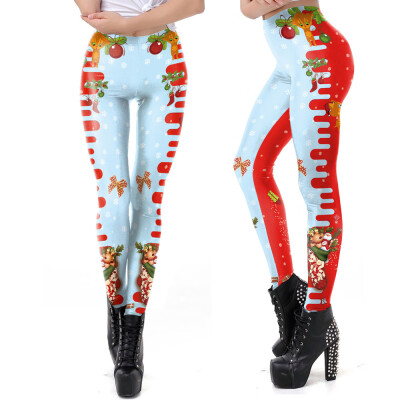 

Womens Christmas Cartoon Print Tighten High Waist Pencil Pants Trousers