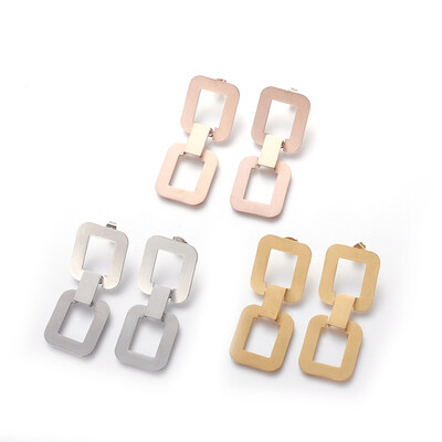 

304 Stainless Steel Dangle Stud Earrings Square Mixed Color 52mm Pin 07mm