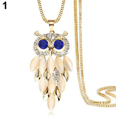 

Womens Lovely Owl Pendant Rhinestone Long Sweater Box Chain Necklace Jewelry
