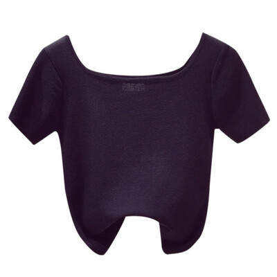 

Women Solid Color Square Collar Summer Loose Short Sleeve Casual Simple Wild Silm T-Shirt 4 Color