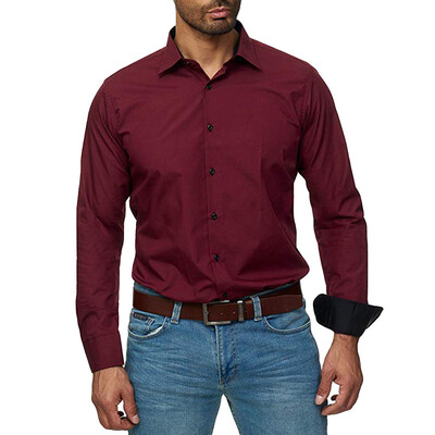 

Tailored Mens Euro-American Business Casual Pure Color Lapel Long Sleeve Shirt Tops