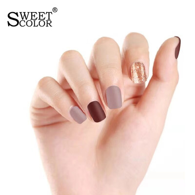 

SweetColor fashion nail patch at first sight 30 pieces to send jelly gel 48 round head fake nails detachable wearable nail art piece bride armor set