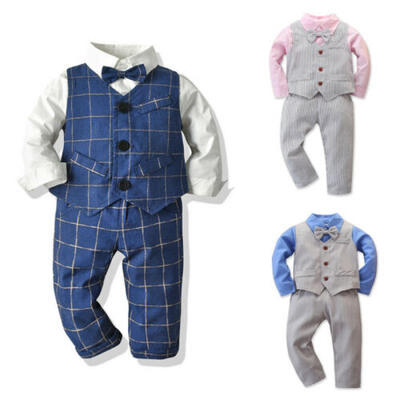 

3PCS Kids Toddler Baby Boy Tie T-shirt TopsPants Gentleman Outfits Clothes Suit