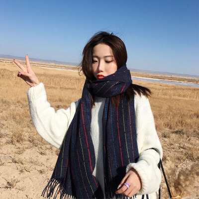 

New Korean version of the wild pure color pockmark plain scarf shawl stripes imitation cashmere scarf thickening dual-use collar female