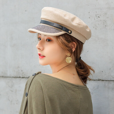 

Korean version of Autumn&Winter new female Beret retro duck tongue flat top naval hat tide net red octagonal hat