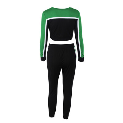 

autumn&winter womens new round neck stitching contrast color casual sports suit