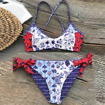 

Roseonmyhand Women Bikini Set Swimwear Push-Up Padded Print Bra Swimsuit Beachwear