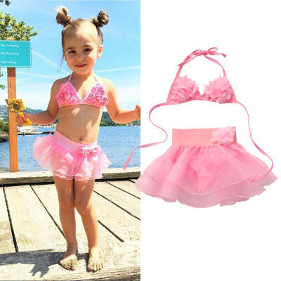 

Kids Baby Girl Pink Swimming Bikini Set Swimsuit Swimwear Bathing Suit