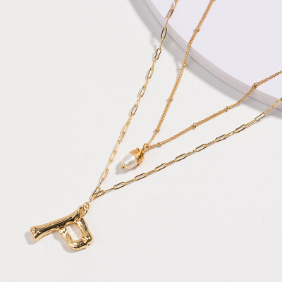 

26 letter alphabet Layer Shell Pendant Necklace pearl Stone Natural seashell Gold Women Best Friend Choker Summer Jewelry