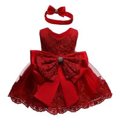 

2PCS Newborn Baby Girls Bow Lace Ball Gown Dress Birthday Party Wedding Costumes