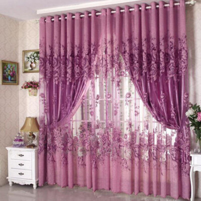 

European Peony Pattern Voile Curtains Tulle Sheer Valances Home Decor