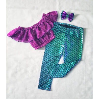 

UK Newborn Kid Baby Girls Mermaid Vest Tops Pants Leggings Headband Outfits Set