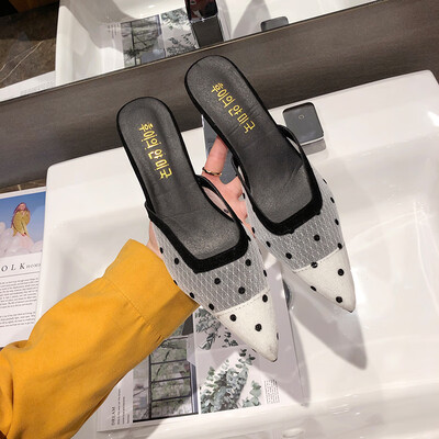 

Summer Korean version of wave point mesh yarn heel girl high heels pointed retro working shoes professional womens shoes