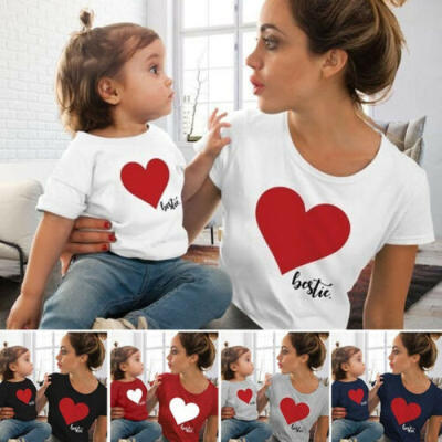 

Family Outfits Clothes Mother Daughter Kids Matching T-shirt Womens Girls Tops