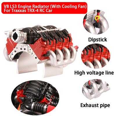 

Siaonvr V8 LS3 Engine Radiator With Cooling Fan For Traxxas TRX-4 RC Car