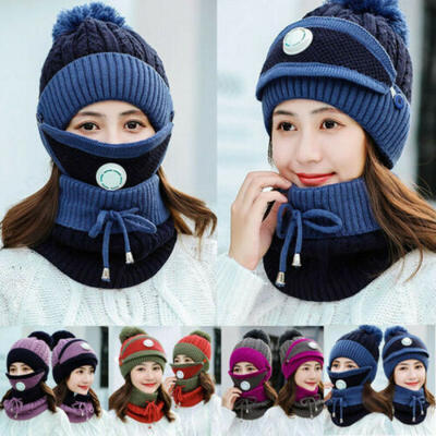 

Women Winter Warm Beanie Hat Scarf Mask Set Knitted Snow Ski Cap 3pcs NEW