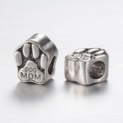 

Alloy European Beads Large Hole Beads Dog Paw Prints Antique Silver 115x95x7mm Hole 45mm