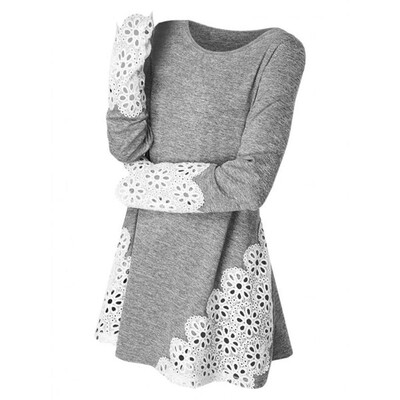 

Nomeni Womens Round Neck Lace Patchwork Shirts Tops Tunic Long Sleeve Blouse BKL