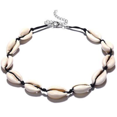 

New Hawaiian Fashion White Black Rope Chain Necklaces For Women Vintage Handmade Shell Clavicle Necklaces Beach Jewelry Gift
