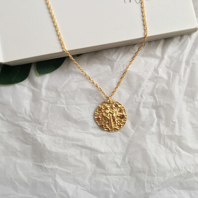 

French Star Zodiac 12 Constellation Coin Necklaces & Pendants Choker embossed dream new retro sweater chain random stone color