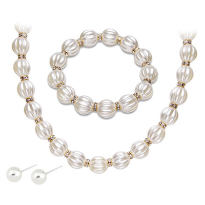 

Women Pearl Crystal Choker Necklace Earrings Bracelet Jewelry Set For Wedding Party