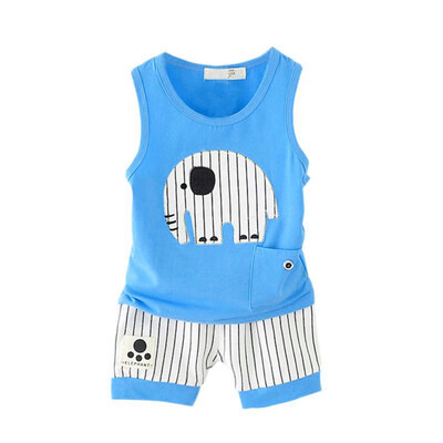 

Summer Baby Boy Vest Stripe Shorts 2pcs Cartoon Style Clothing Set Children Sports Suit