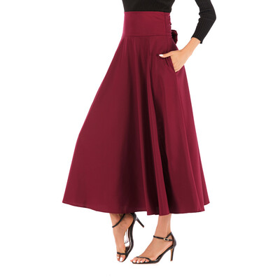 

Roseonmyhand Women High Waist Pleated A Line Long Skirt Front Slit Belted Maxi Skirt