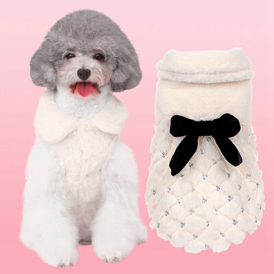 

Pet Winter Warm Luxury Clothes Dog Cat Faux Fur Coat Jacket Winter Fleece Overcoat Small Dog Cat Bow-Knot Clothes For Chihuahua