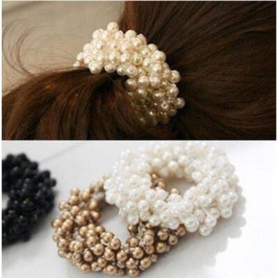 

Fashion Women Girls Pearls Beads Hair Band Rope Scrunchie Ponytail Holder Trendy
