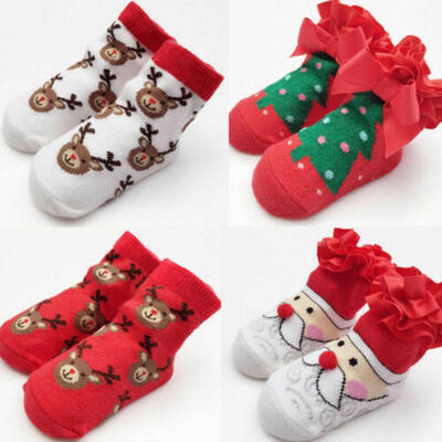 

US Christmas Newborn Baby Girl Boy Cotton Anti-slip Socks Cartoon Socks 0-24M