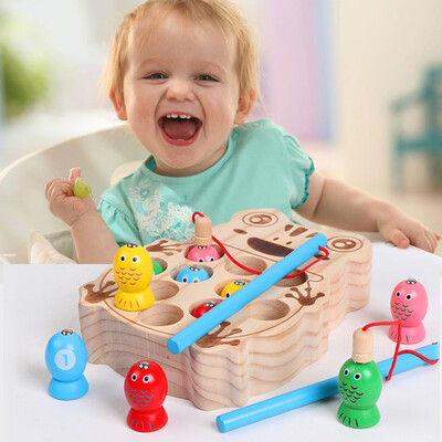 

Gobestart Fishing Toy Wooden Pretend Frogs Fishing Magnetic Board Game For Kids Gift