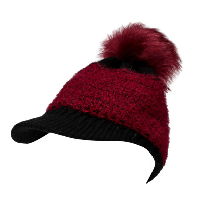 

Tailored Women Hairball Stitching Color Winter Keep Warm Crochet Ski Hat Braided Cap