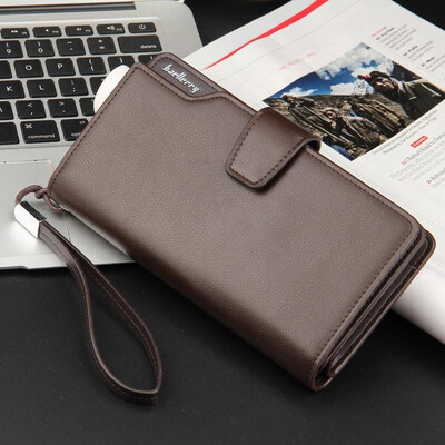 

Men Wallets Long Purse Clutch PU Leather Zipper Press Stud Solid Credit Card Holder Vintage Organizer with Wrist Strap
