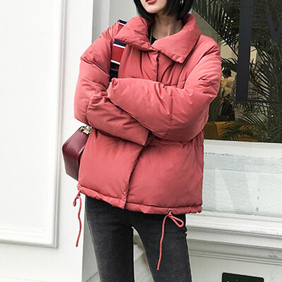 

Tailored Women Fashion Stand Collar Zipper Drawstring Pocket Cotton-padded Clothes Coat