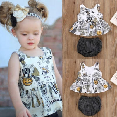 

Canis Newborn Kids Baby Girls Halloween Tops Sleeveless Dress Shorts Outfits Set
