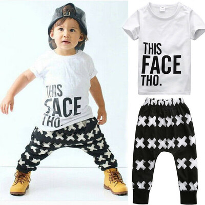 

2PCS Baby Toddler Kid Boy T-shirt TopsCrucifix Pants Summer Outfits Set Clothes