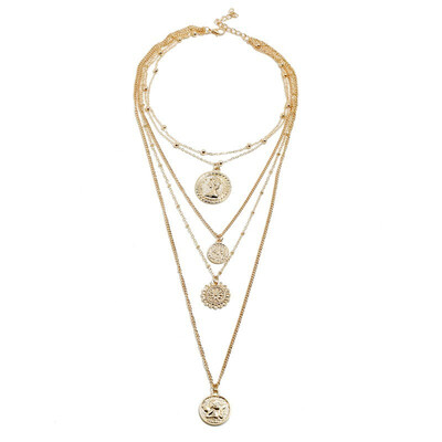 

Seaside Necklace Multi-layered Gold Ladies Necklace Head Pendant Bohemian Fashion Jewelry Wedding Party Summer Girlfriend Gift