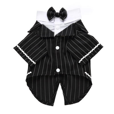 

Handsome Pet Dog Costume Bow Tie Suit Puppy Wedding Tuxedo Stripe Clothes