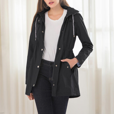 

Womens Long Sleeve Hooded Wind Jacket Ladies Outdoor Waterproof Rain Coat Plus