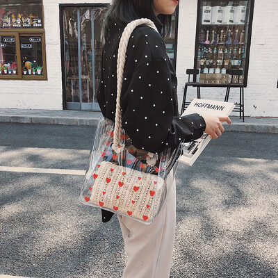 

Summer transparent big bag new 2019 net red jelly tote bag personality straw female bag large capacity shoulder bag